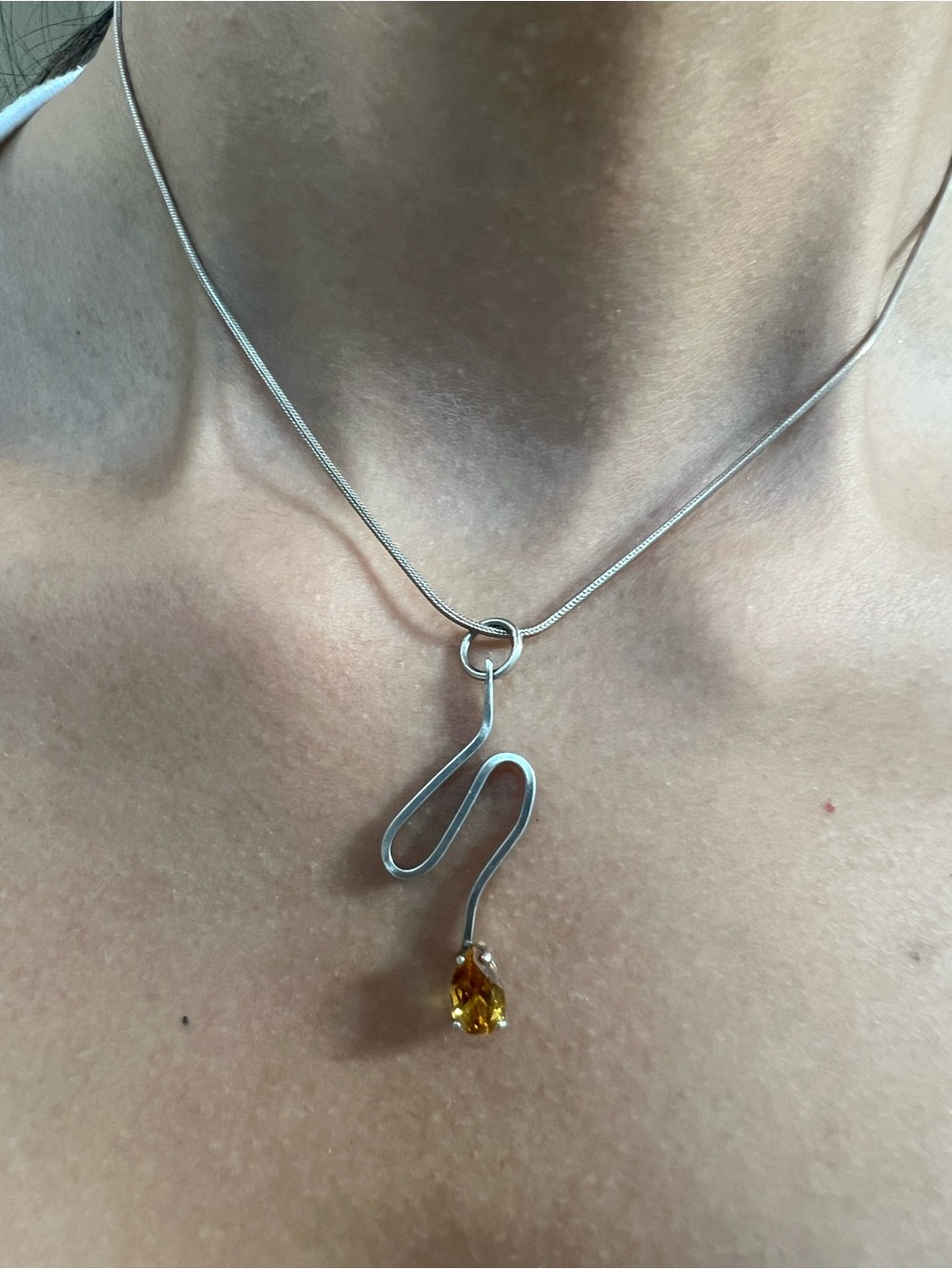 Sterling Silver Abstract Pendant Necklace with citrine Teardrop
